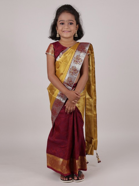 

Pothys Gold-Toned & Maroon Floral Zari Art Silk Saree
