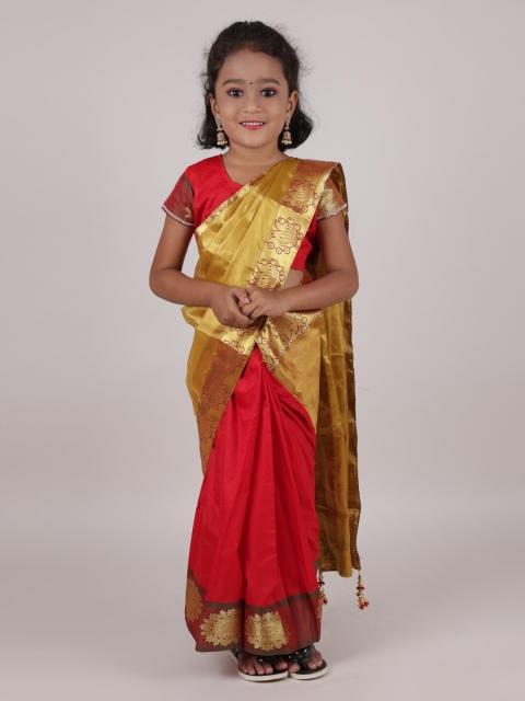 

Pothys Gold-Toned & Red Woven Design Zari Art Silk Saree