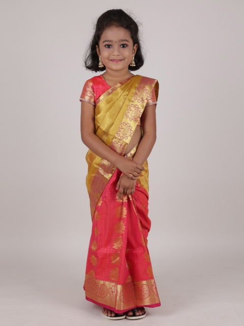 

Pothys Gold-Toned & Pink Woven Design Zari Art Silk Saree
