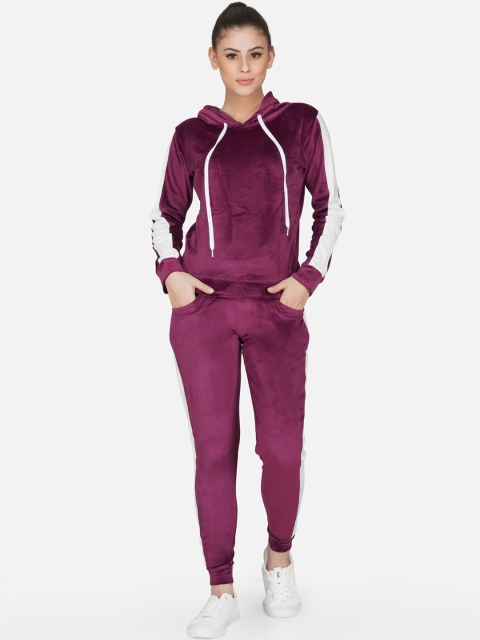 

NEU LOOK FASHION Women Burgundy & White Colourblocked Slim-Fit Track Suit