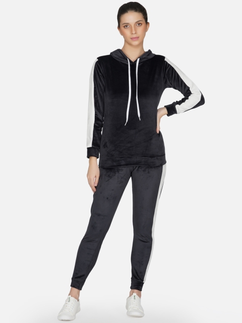 

NEU LOOK FASHION Women Black and White Solid Slim-Fit Tracksuit