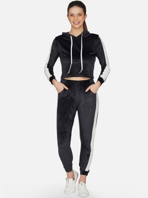 

NEU LOOK FASHION Women Black & White Colourblocked Slim-Fit Track Suit