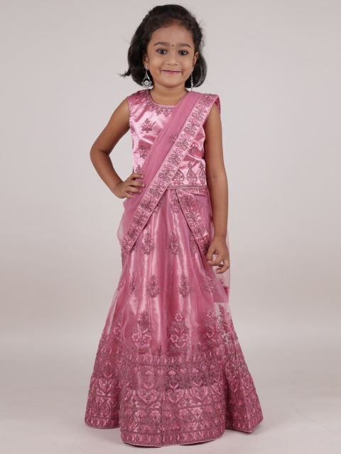 

Pothys Girls Mauve Embroidered Ready to Wear Lehenga & Blouse With Dupatta
