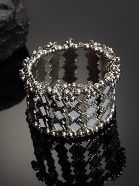 

PANASH Men Silver-Toned German Silver Oxidised Bangle-Style Bracelet