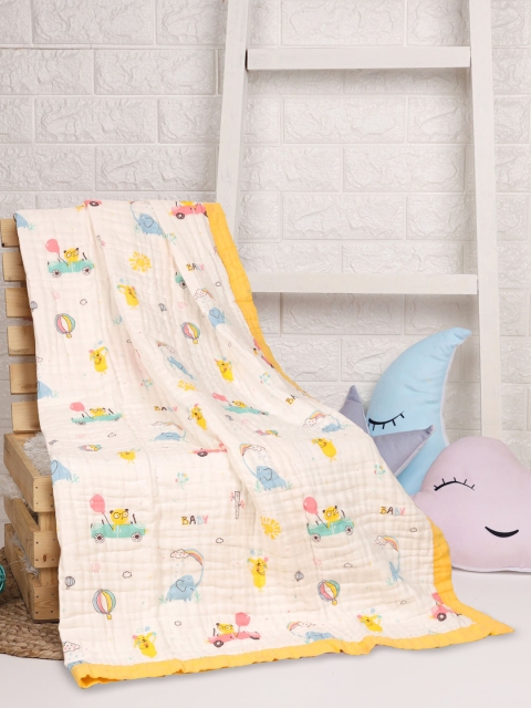 

KICKS & CRAWL White & Yellow AC Room Single Bed Blanket