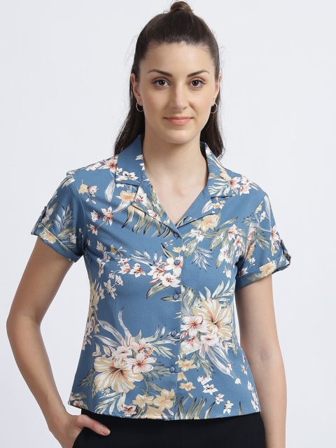 

Zink London Women Teal Floral Opaque Printed Casual Shirt