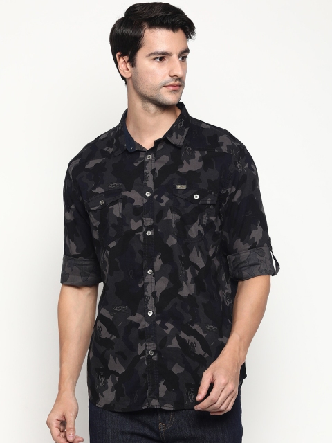 

RUG WOODS Men Black Opaque Printed Casual Shirt