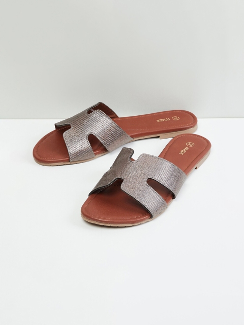 

max Women Grey Textured Open Toe Flats