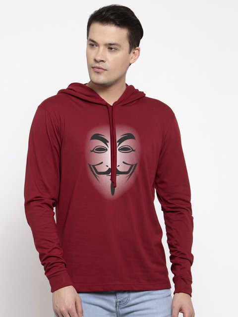 

Friskers Men Maroon Printed Hooded T-shirt