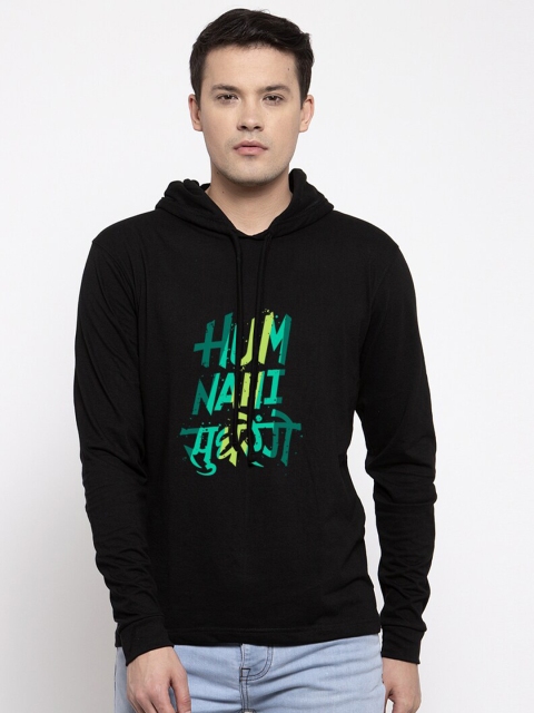 

Friskers Men Black & Green Hum Nahi Sudherenge Printed Cotton Hooded T-shirt