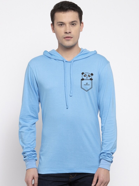 

Friskers Men Turquoise Blue Printed Hooded T-shirt