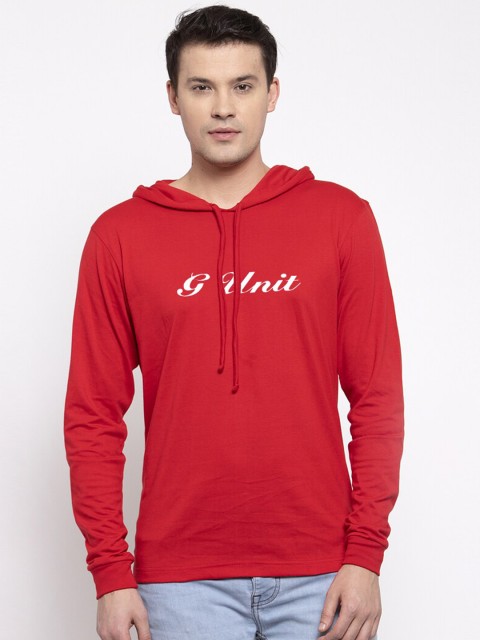 

Friskers Men Red Printed Hooded T-shirt