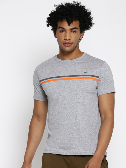 

SPARROWHAWK Men Grey Melange Striped Pockets T-shirt
