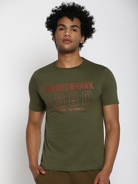 

SPARROWHAWK Men Olive Green Typography Printed T-shirt