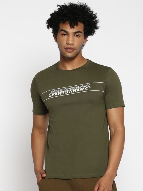 

SPARROWHAWK Men Olive Green & White Typography Printed T-shirt