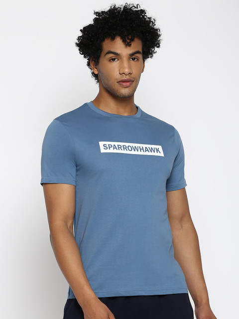 

SPARROWHAWK Men Blue Typography Printed Cotton T-shirt