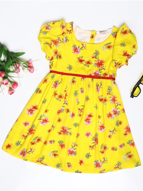 

ZION Yellow Floral Printed Fit & Flared Dress
