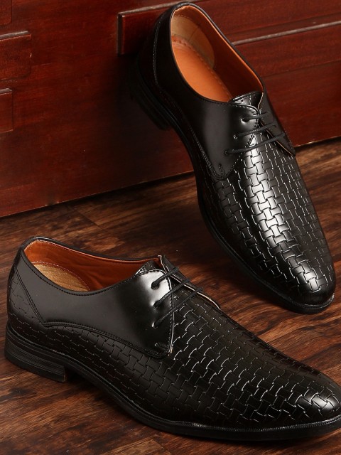 

MUTAQINOTI Men Black Woven-Design Formal Derbys