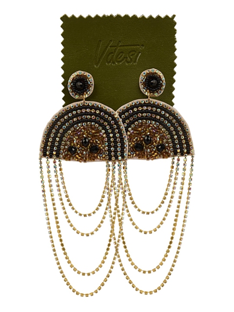 

Vdesi Black & Gold-Toned Geometric Drop Earrings