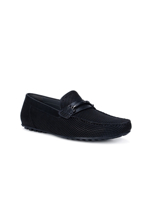 

ROSSO BRUNELLO Men Black Woven Design Leather Loafers