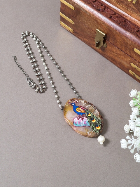 

Golden Peacock Brown & Blue Hand Painted Necklace
