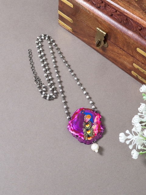 

Golden Peacock Purple & Green Peacock Hand Painted Necklace