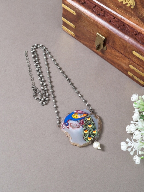 

Golden Peacock Multicoloured Hand Painted Peacock Design Necklace, Multi