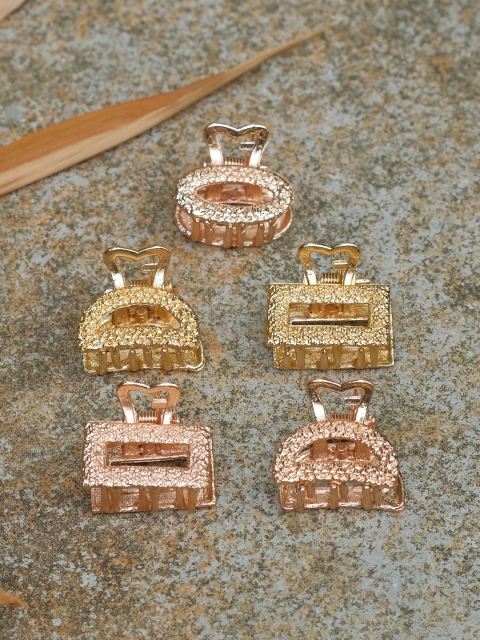 

Ayesha Women Set Of 5 Gold-Toned Textured Mini Claw Clip