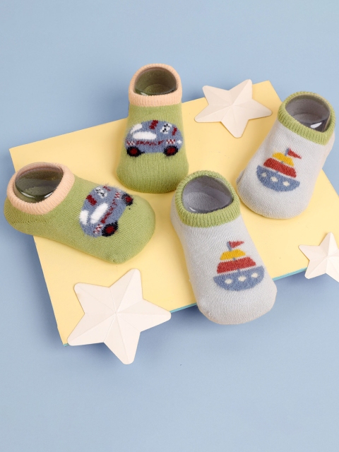 

KICKS & CRAWL Infant Kids Pack Of 2 Patterned Bon Voyage Ankle-Length Socks, Green