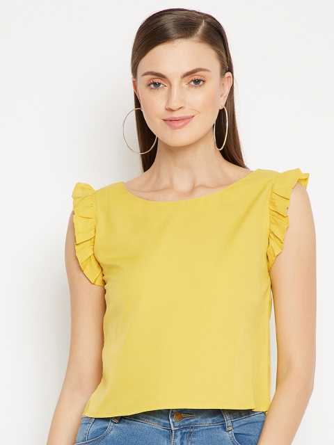 

SECRETS BY ZEROKAATA Yellow Ruffles Georgette Regular Crop Top