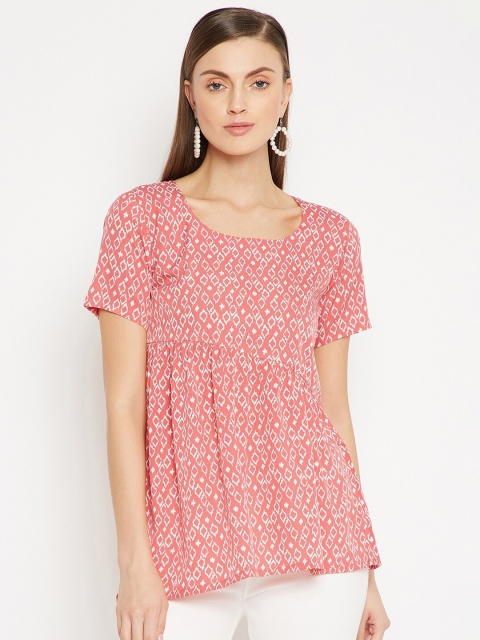 

SECRETS BY ZEROKAATA Red Geometric Georgette A-Line Top