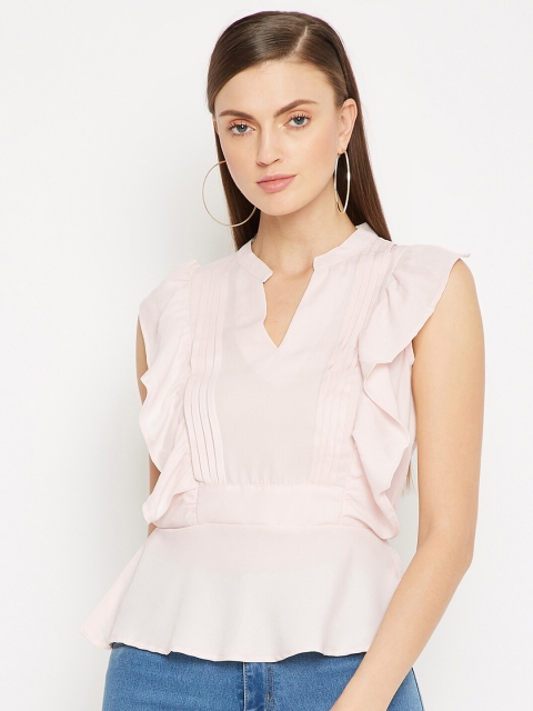 

SECRETS BY ZEROKAATA Pink Georgette Pleated Peplum Top
