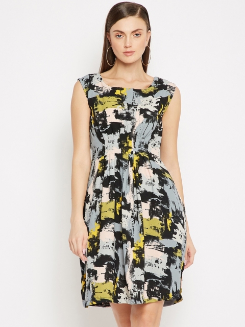 

SECRETS BY ZEROKAATA Multicoloured Abstract Printed Fit & Flare Dress, Multi