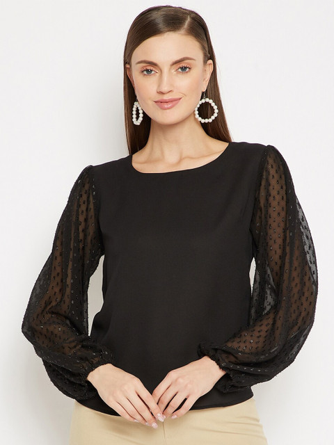 

SECRETS BY ZEROKAATA Black Sheer Georgette Regular Top