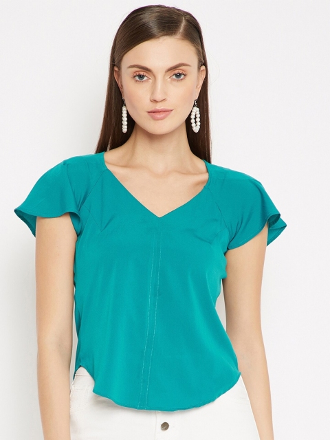 

SECRETS BY ZEROKAATA Blue Ruffles Crepe Regular Top