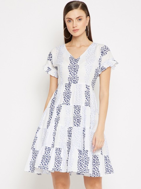 

SECRETS BY ZEROKAATA White & Blue Floral A-Line Dress