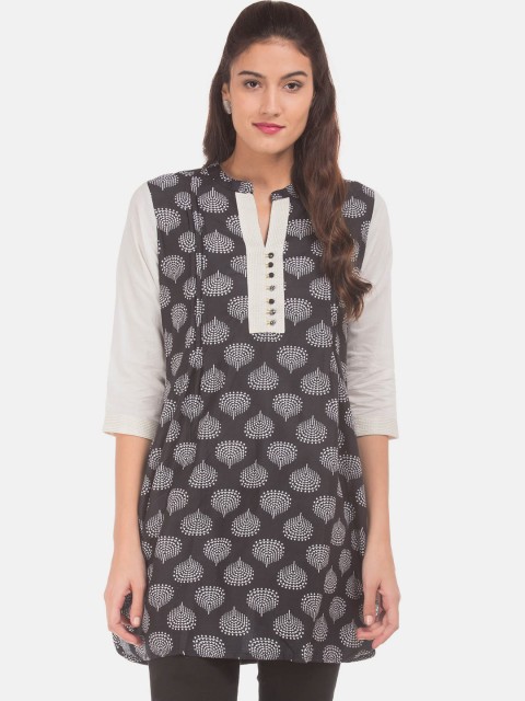 

Karigari Women White And Black Ethnic Motifs Printed Pure Cotton Kurta
