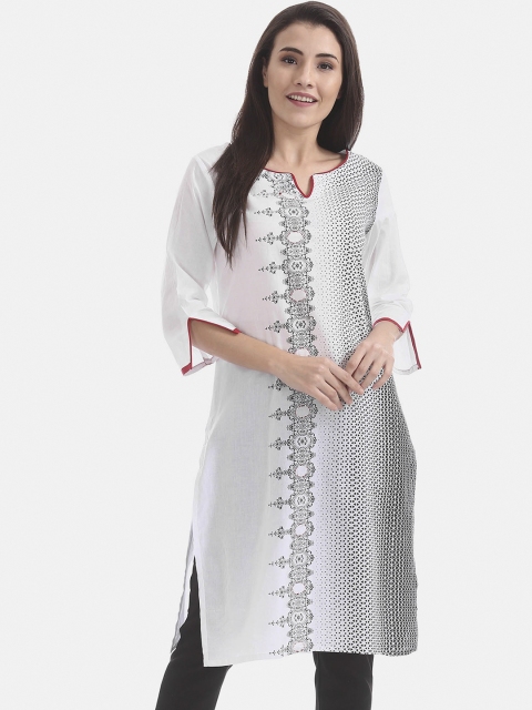 

Karigari Women White Geometric Printed Pure Cotton Kurta