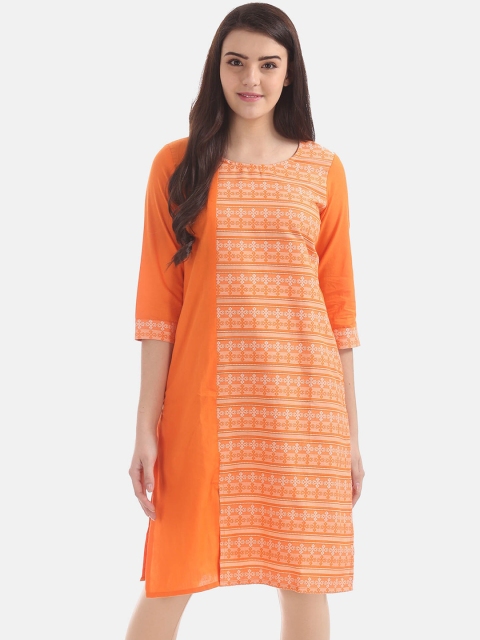 

Karigari Women Orange Embroidered Kurta