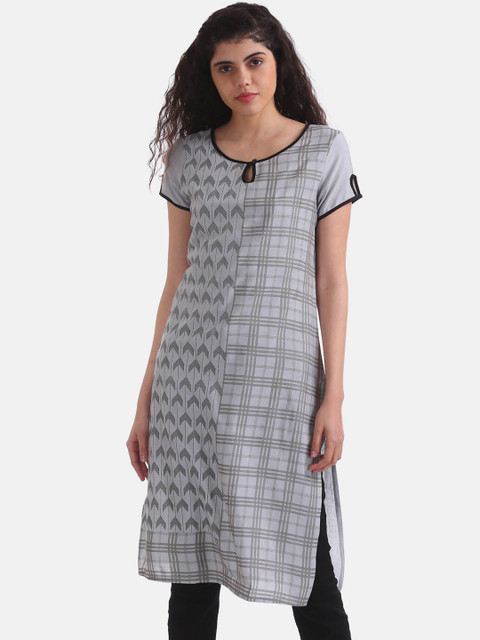 

Karigari Women Grey Printed Keyhole Neck Kurta