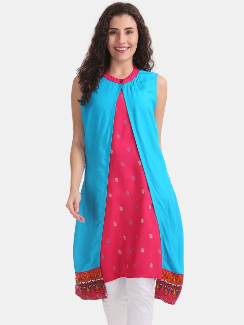 

Karigari Women Blue & Red Ethnic Motifs Printed Layered Kurta