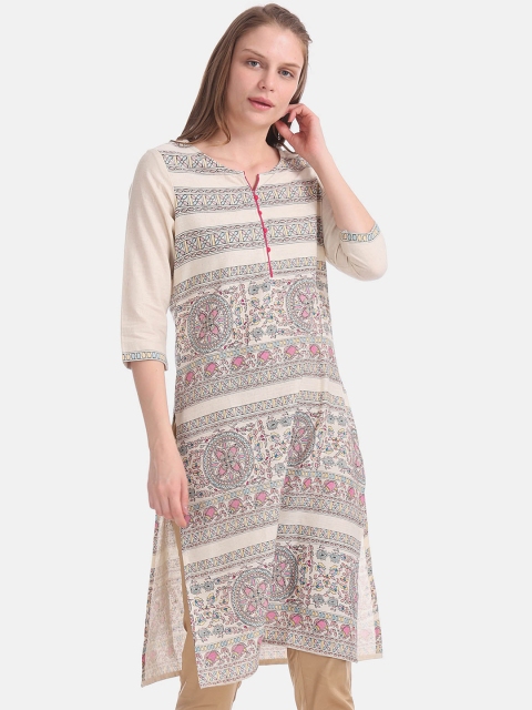 

Karigari Women White Ethnic Motifs Printed Kurta