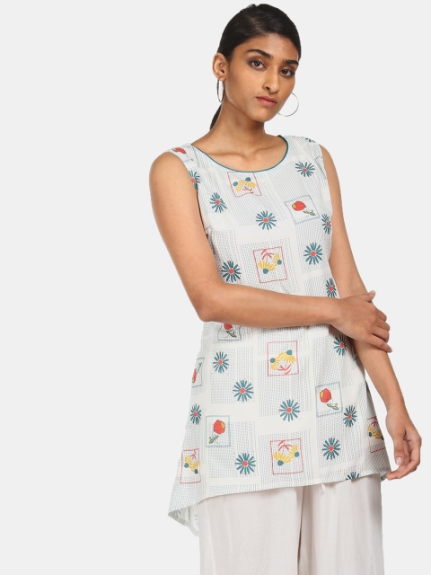 

Karigari Women White Floral Printed Kurta