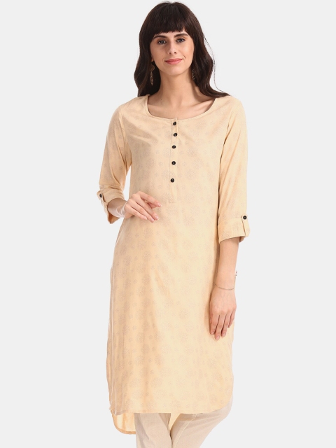 

Karigari Women Beige High-Low Kurta