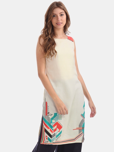 

Karigari Women White Printed Pure Cotton Kurta