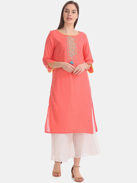 

Karigari Women Pink Embroidered Thread Work Kurta