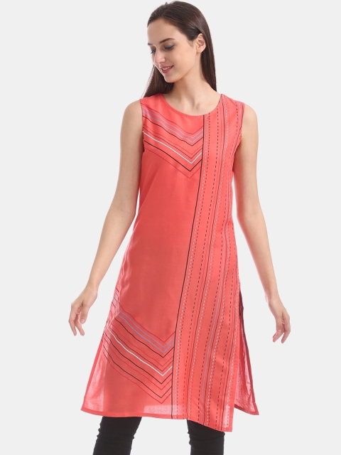 

Karigari Women Orange Striped Kurta