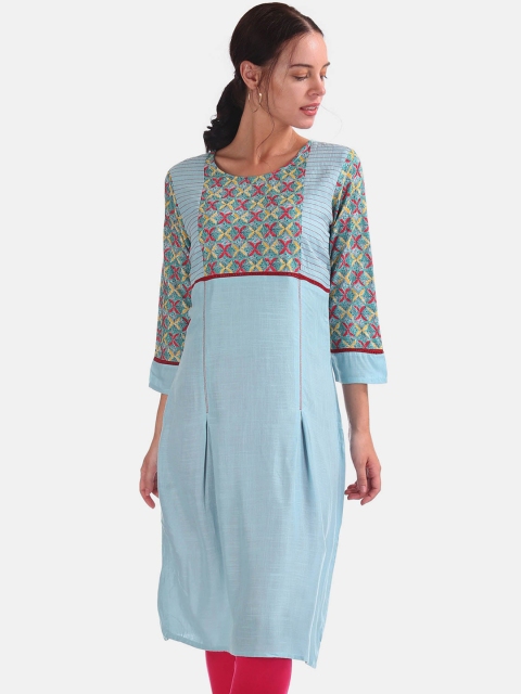 

Karigari Women Blue Yoke Design Printed Kurta