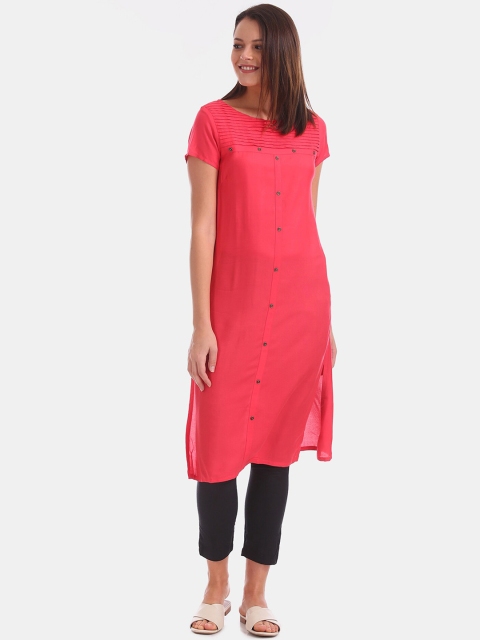 

Karigari Women Pink Embroidered Mirror Work Kurta