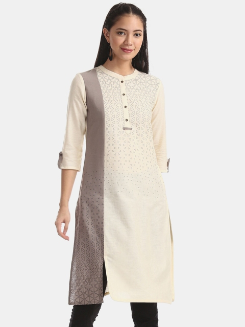 

Karigari Women Beige Geometric Printed Kurta